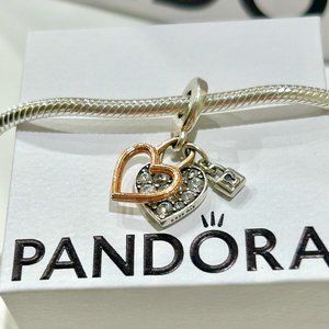 Pandora Heart Padlock Double Dangle Charm